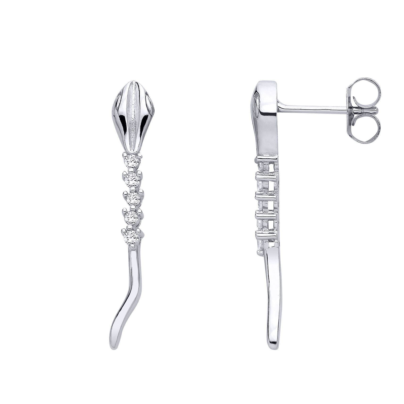 Silver  CZ Slithering Spiney Snake Drop Earrings - EAG1293