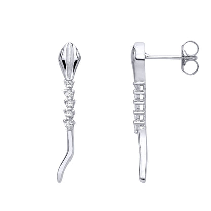 Silver  CZ Slithering Spiney Snake Drop Earrings - EAG1293