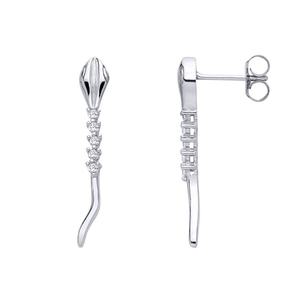 Silver  CZ Slithering Spiney Snake Drop Earrings - EAG1293