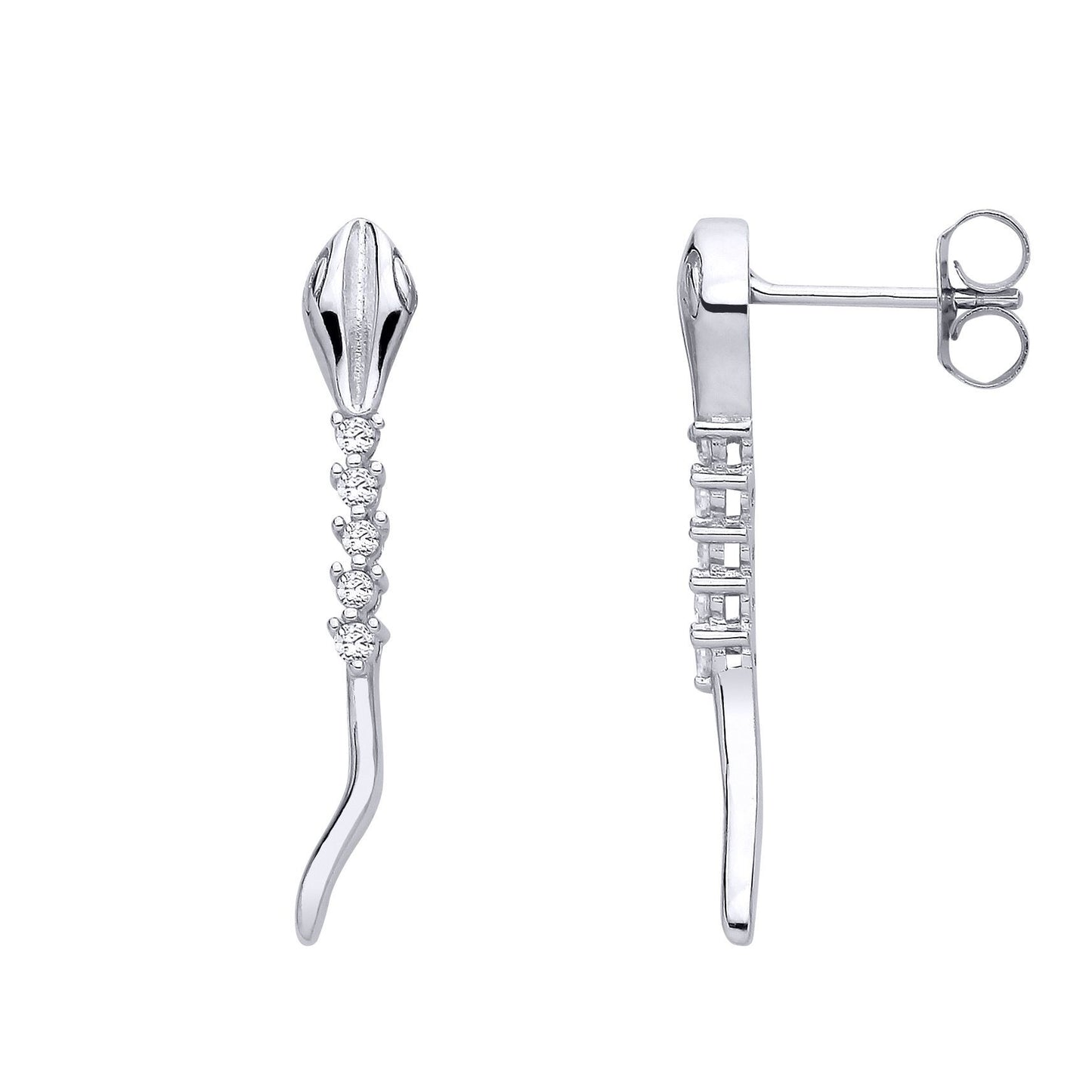 Silver  CZ Slithering Spiney Snake Drop Earrings - EAG1293