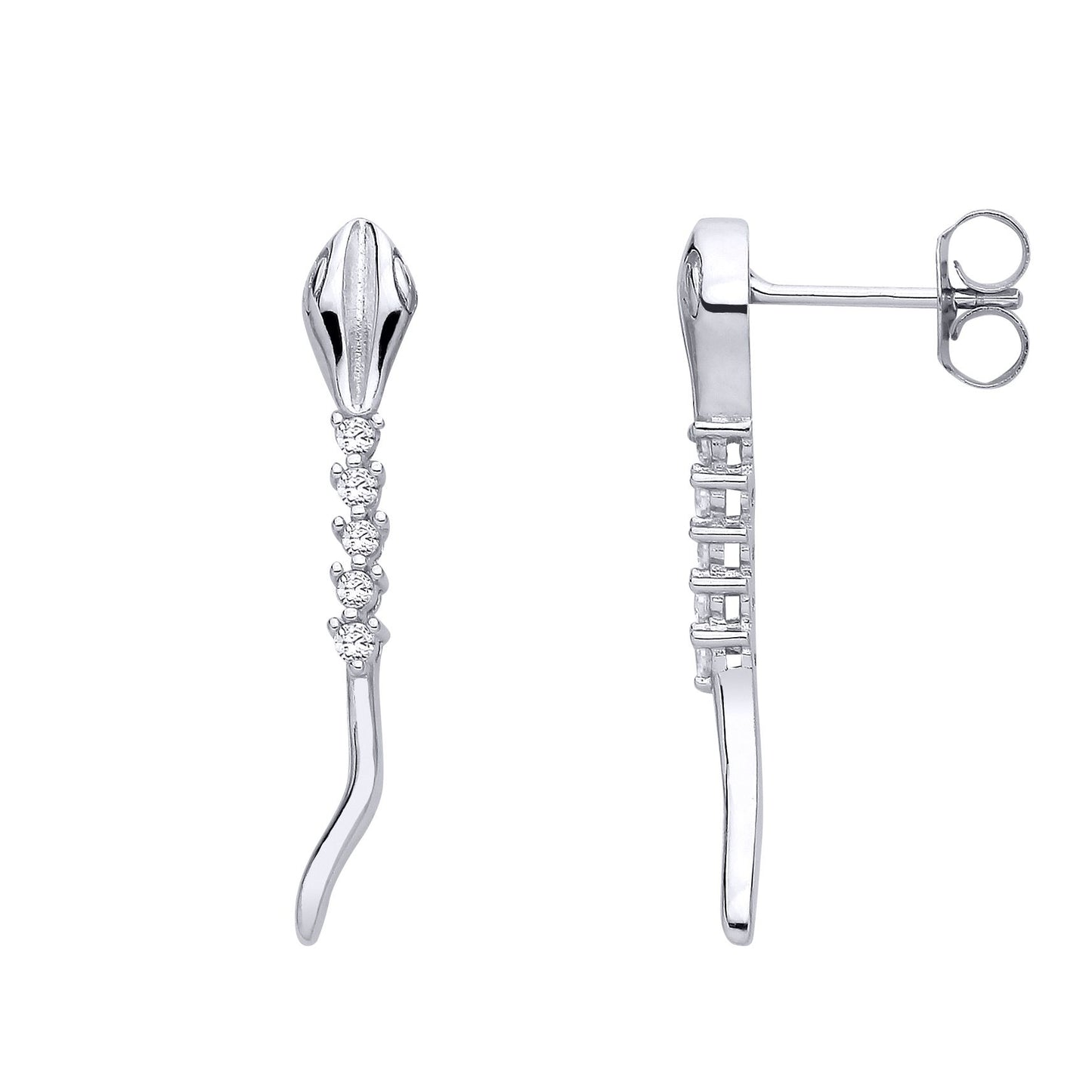 Silver  CZ Slithering Spiney Snake Drop Earrings - EAG1293