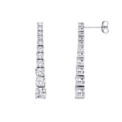 Silver  CZ Graduated 11 Stone Eternity Tennis Drop Earrings - EAG1294