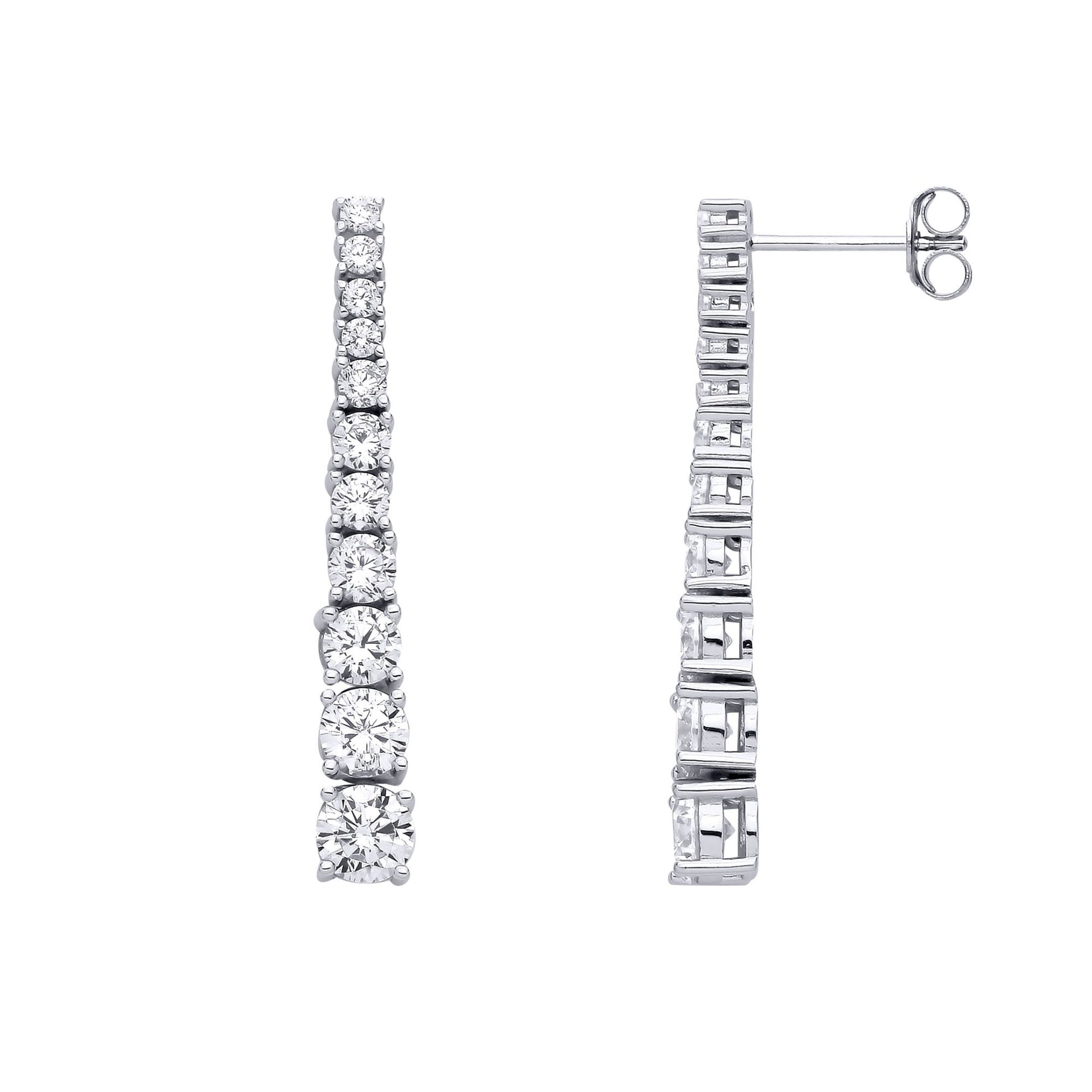 Silver  CZ Graduated 11 Stone Eternity Tennis Drop Earrings - EAG1294