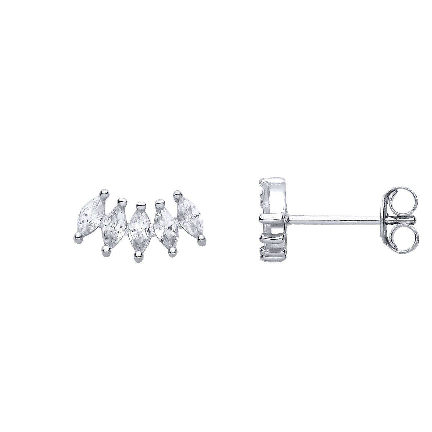 Silver  Marquise CZ Curved 5 Stone Arc Stud Earrings - EAG1295