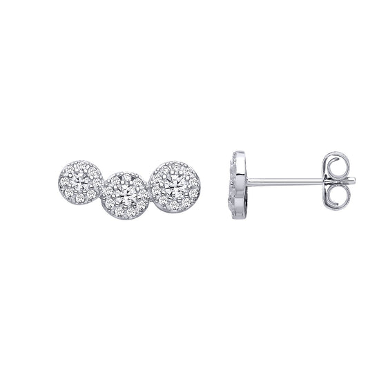 Silver  CZ Trilogy Circles Stud Earrings - EAG1296