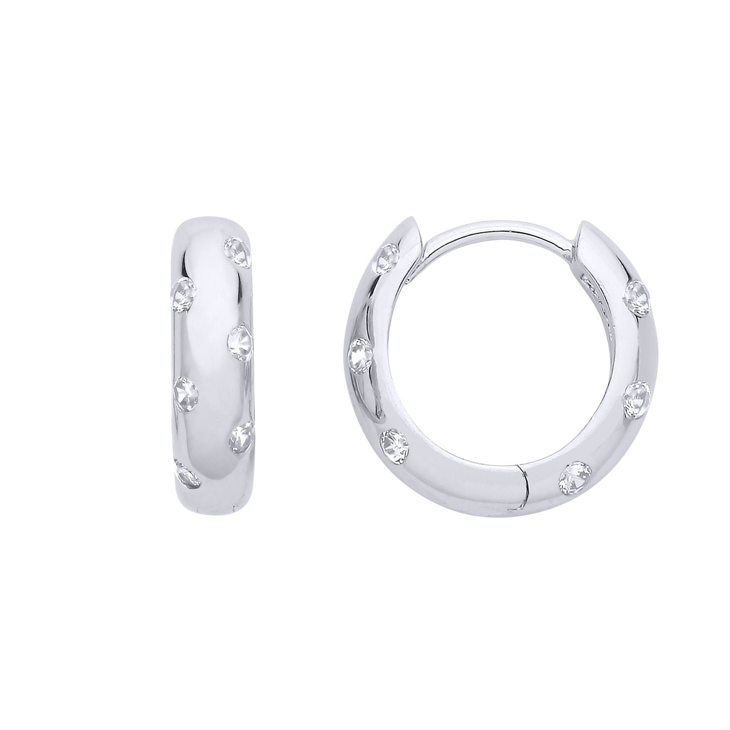 Silver  CZ D-Shape Dome Huggie Hoop Earrings - EAG1300