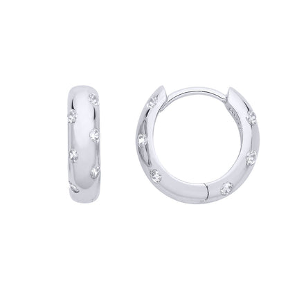 Silver  CZ D-Shape Dome Huggie Hoop Earrings - EAG1300