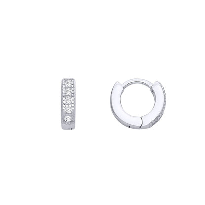 Silver  CZ Bead Edge Pave Eternity Huggie Hoop Earrings - EAG1301