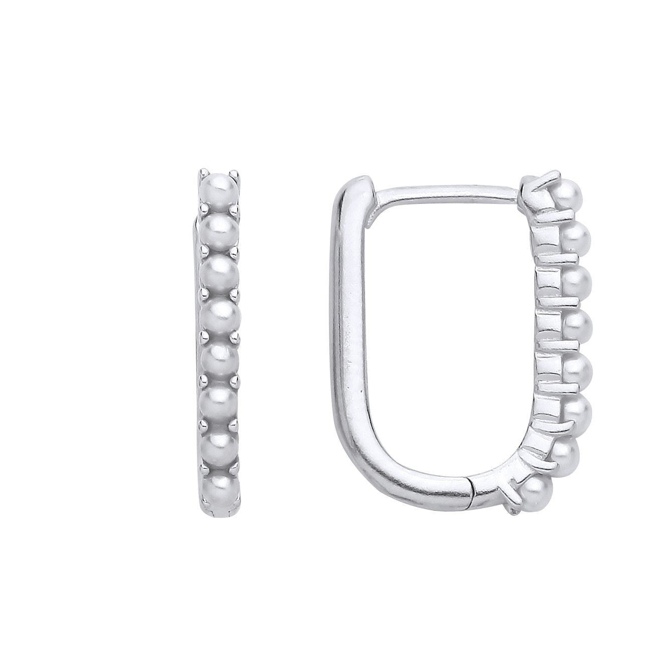 Silver  Pearl Tennis Oval Hoop Drop Earrings - EAG1303