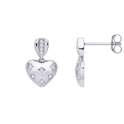 Silver  CZ Love Heart Pillow Drop Earrings - EAG1304