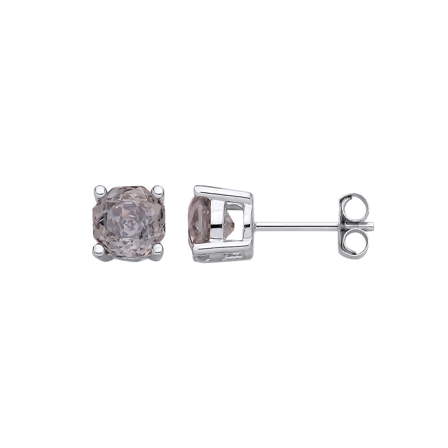Silver  Grey Octagon CZ Rose Cut 4Claw Solitaire Stud Earrings 6mm - EAG1305-GB