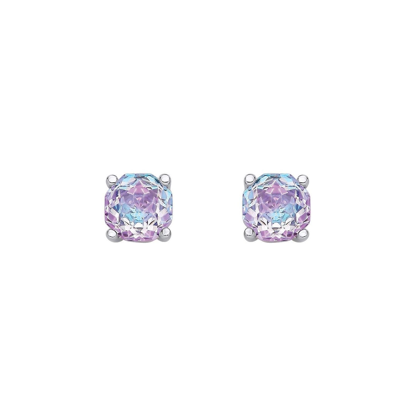 Silver  Lilac Octagon CZ Magic Rose Two-Tone Stud Earrings - EAG1305-LB