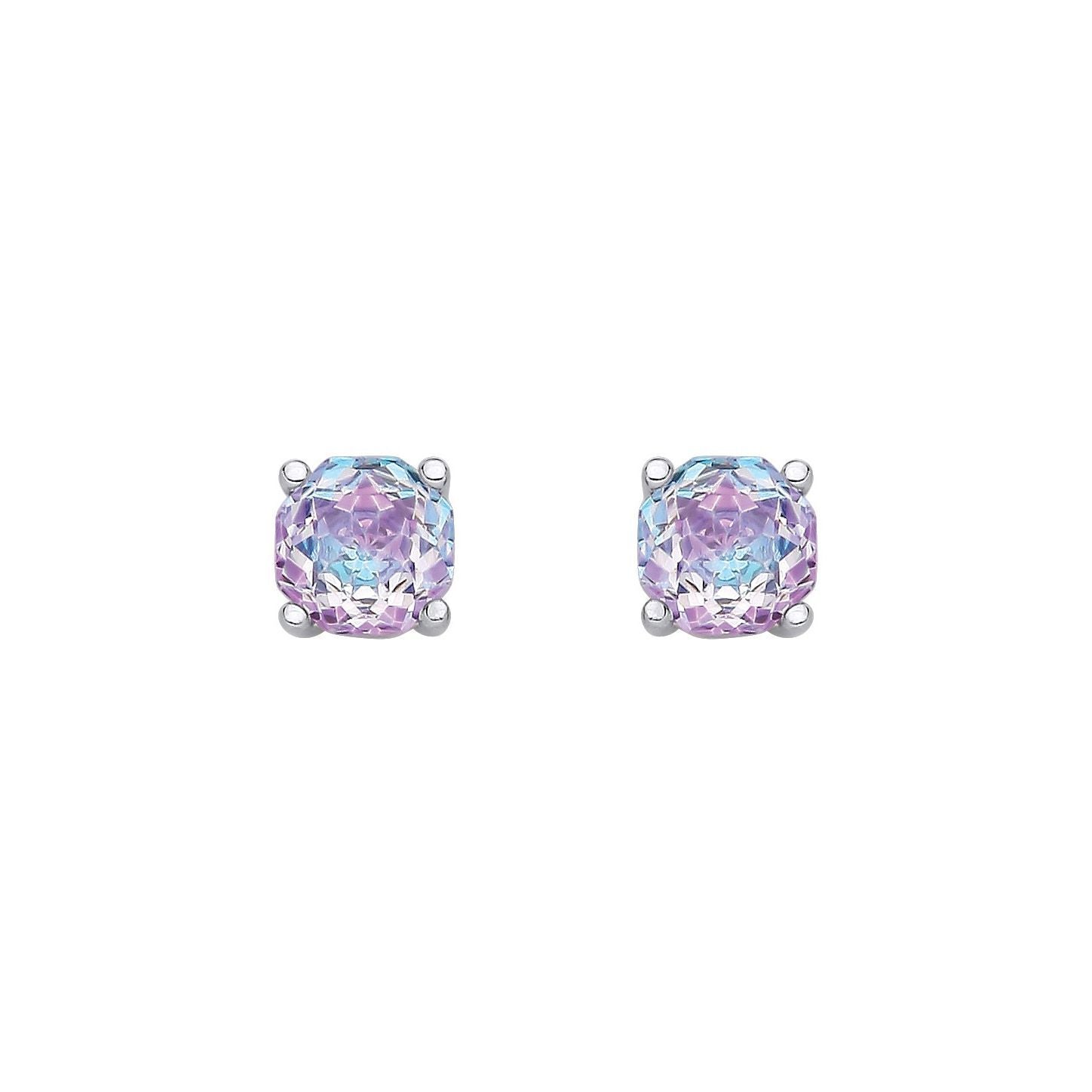 Silver  Lilac Octagon CZ Magic Rose Two-Tone Stud Earrings - EAG1305-LB