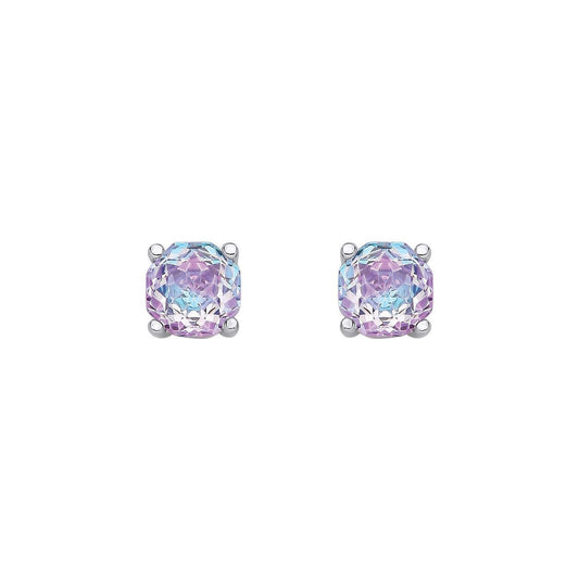 Silver  Lilac Octagon CZ Magic Rose Two-Tone Stud Earrings - EAG1305-LB