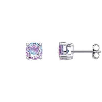 Silver  Lilac Octagon CZ Magic Rose Two-Tone Stud Earrings - EAG1305-LB