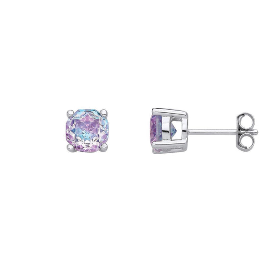 Silver  Lilac Octagon CZ Magic Rose Two-Tone Stud Earrings - EAG1305-LB