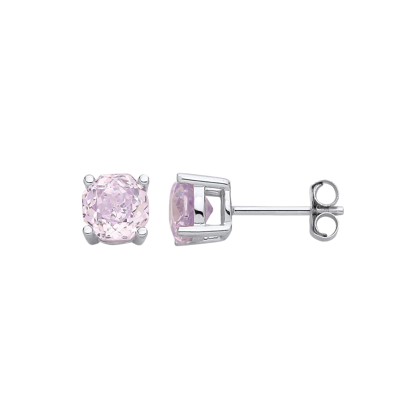 Silver  Pink Octagon CZ Rose Cut 4Claw Solitaire Stud Earrings 6mm - EAG1305-P