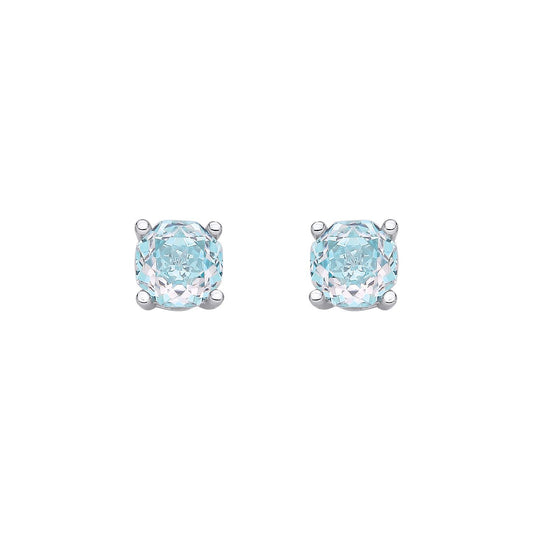 Silver  Blue Octagon CZ Magic Rose Two-Tone Stud Earrings - EAG1305-SB