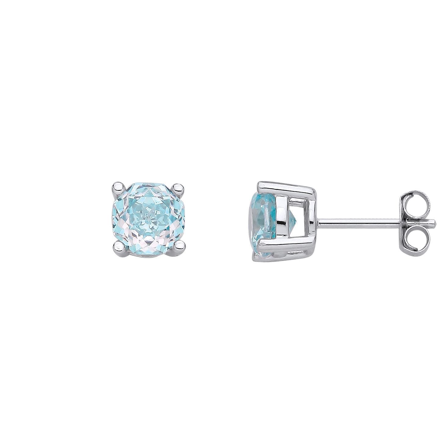 Silver  Blue Octagon CZ Magic Rose Two-Tone Stud Earrings - EAG1305-SB