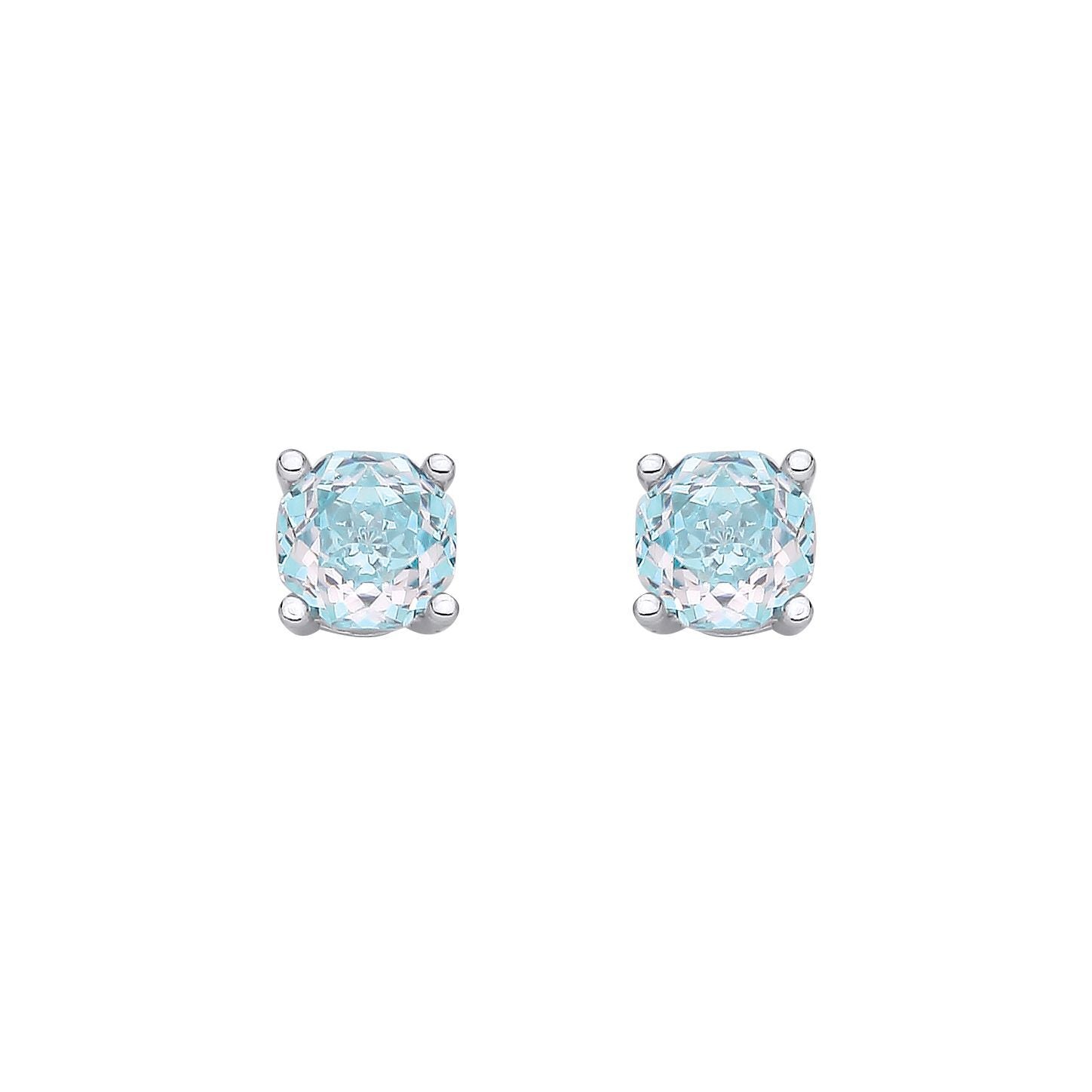 Silver  Blue Octagon CZ Magic Rose Two-Tone Stud Earrings - EAG1305-SB