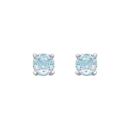 Silver  Blue Octagon CZ Magic Rose Two-Tone Stud Earrings - EAG1305-SB