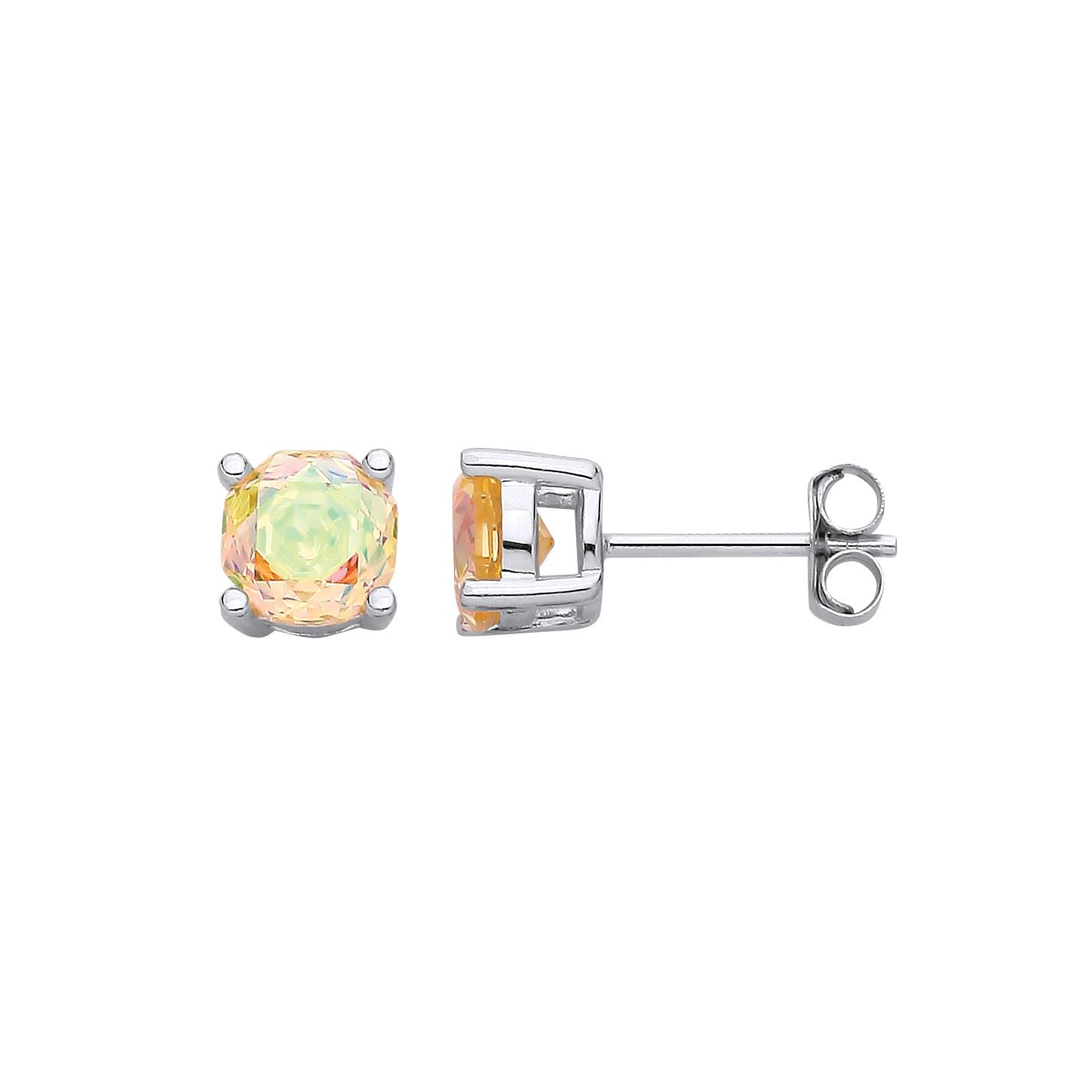 Silver  Yellow Octagon CZ Rose Cut Solitaire Stud Earrings 6mm - EAG1305-Y