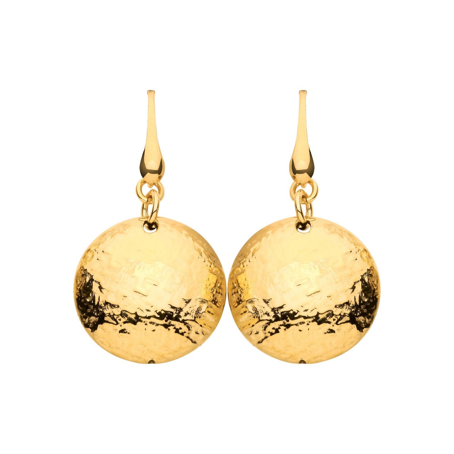 Gilded Silver  Hammered Ripple Round Button Drop Earrings - EAG1307