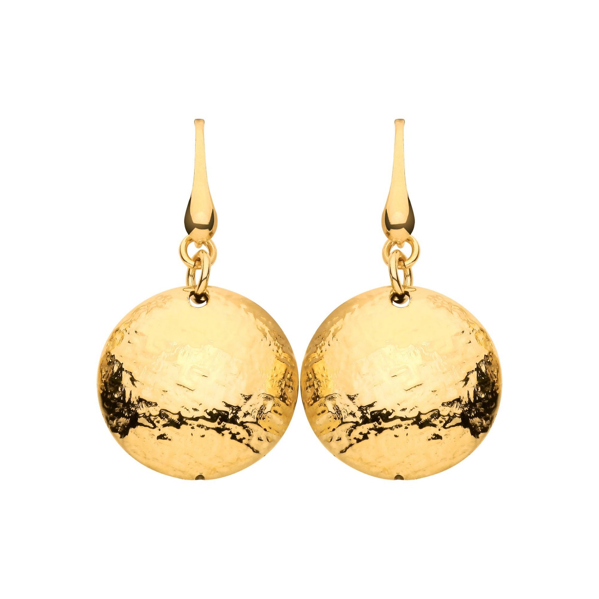 Gilded Silver  Hammered Ripple Round Button Drop Earrings - EAG1307