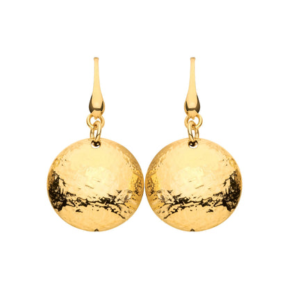 Gilded Silver  Hammered Ripple Round Button Drop Earrings - EAG1307