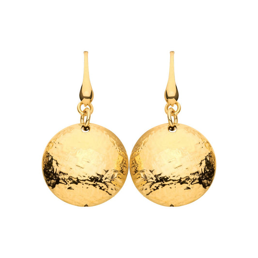 Gilded Silver  Hammered Ripple Round Button Drop Earrings - EAG1307