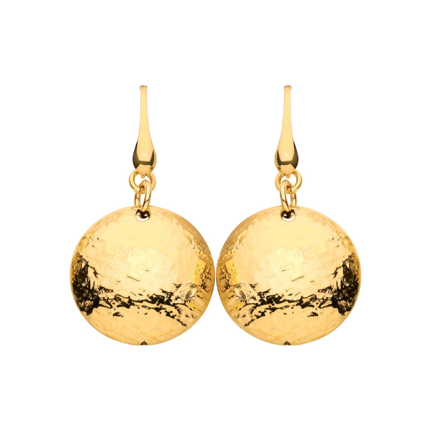 Gold Plated Sterling Silver Puffed & Barked Circle Drop Earrings - EAG1307