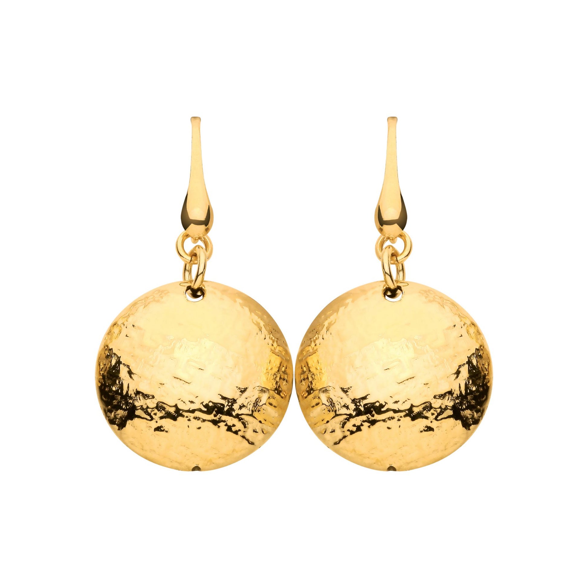 Gold Plated Sterling Silver Puffed & Barked Circle Drop Earrings - EAG1307