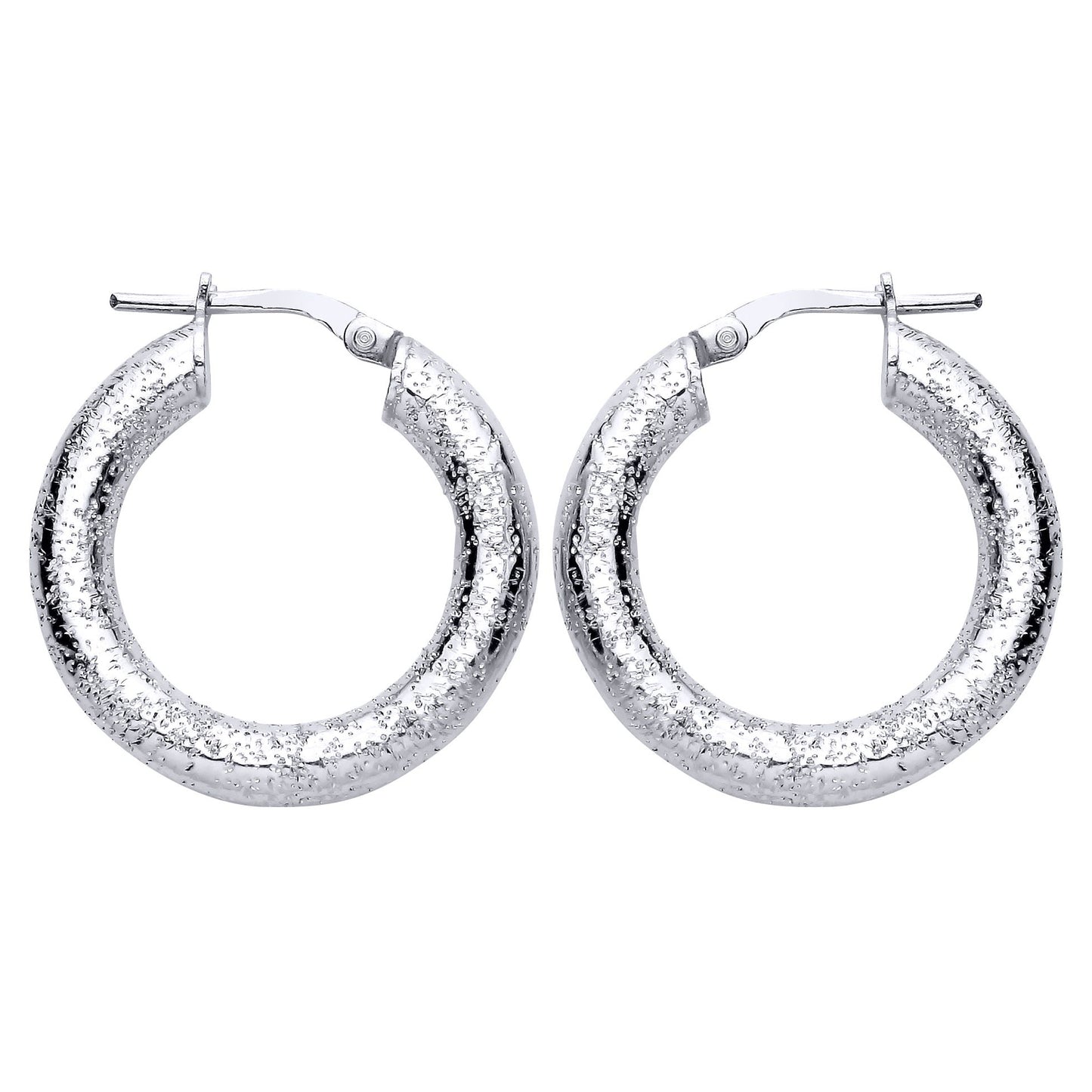 Sterling Silver Textured Glittery Finish Hoop Earrings - EAG1308