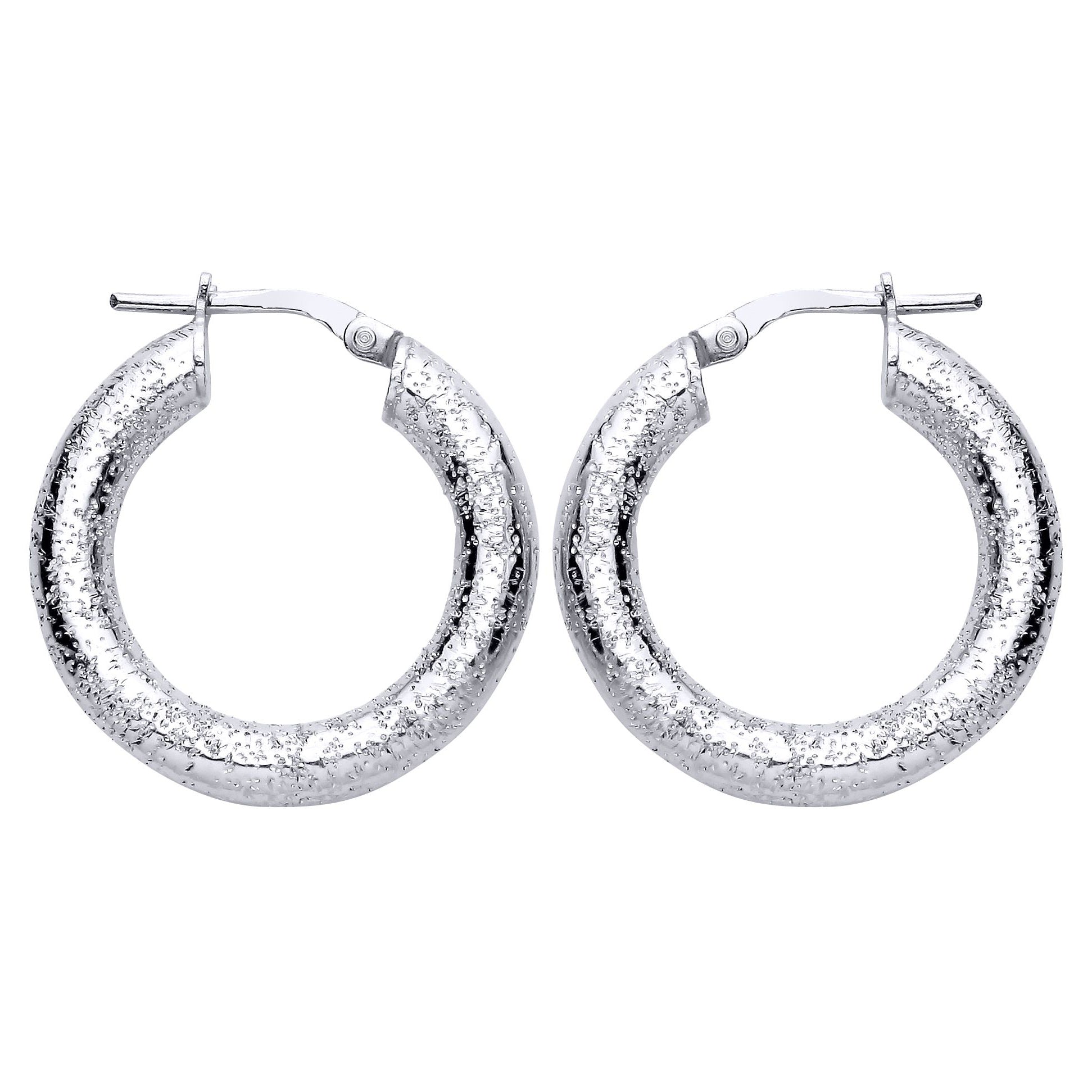 Sterling Silver Textured Glittery Finish Hoop Earrings - EAG1308