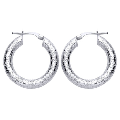 Sterling Silver Textured Glittery Finish Hoop Earrings - EAG1308
