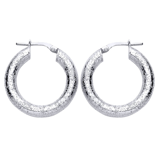 Sterling Silver Textured Glittery Finish Hoop Earrings - EAG1308