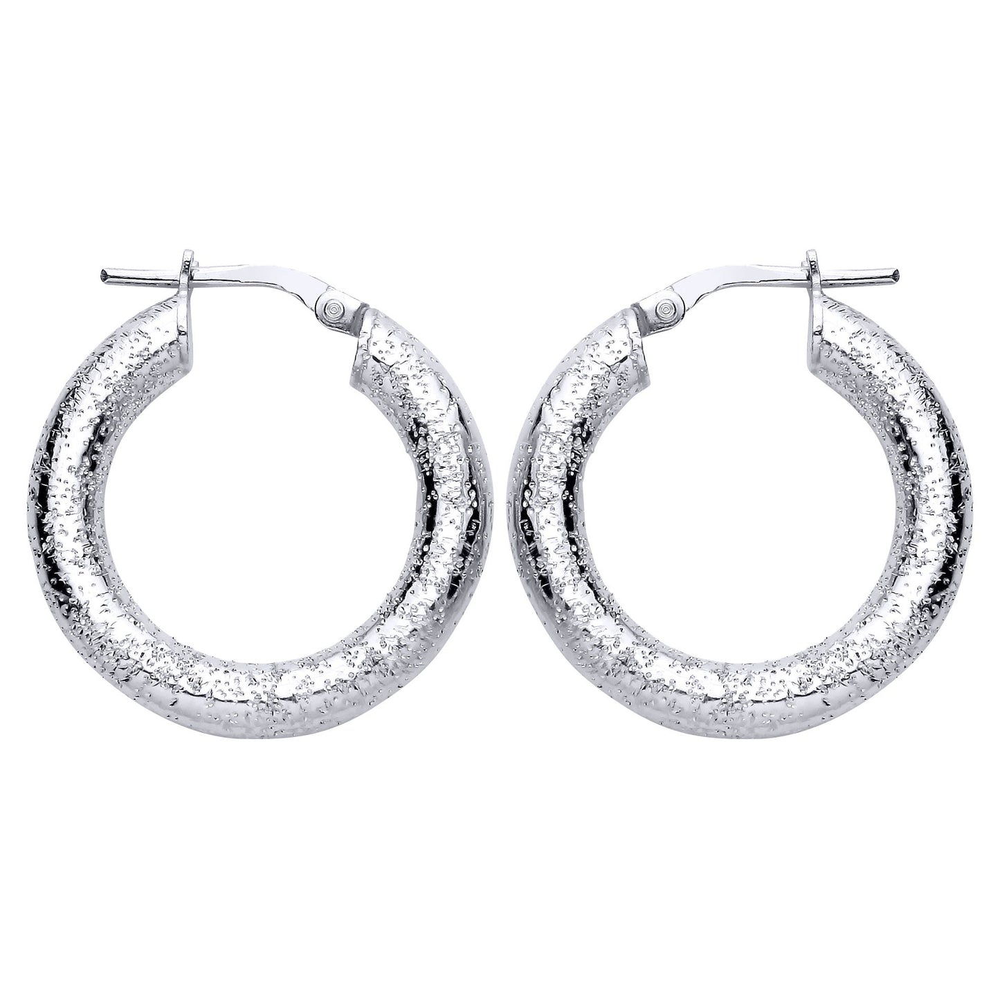 Silver  Chunky Hammered High Texture Sparkling Hoop Earrings - EAG1308