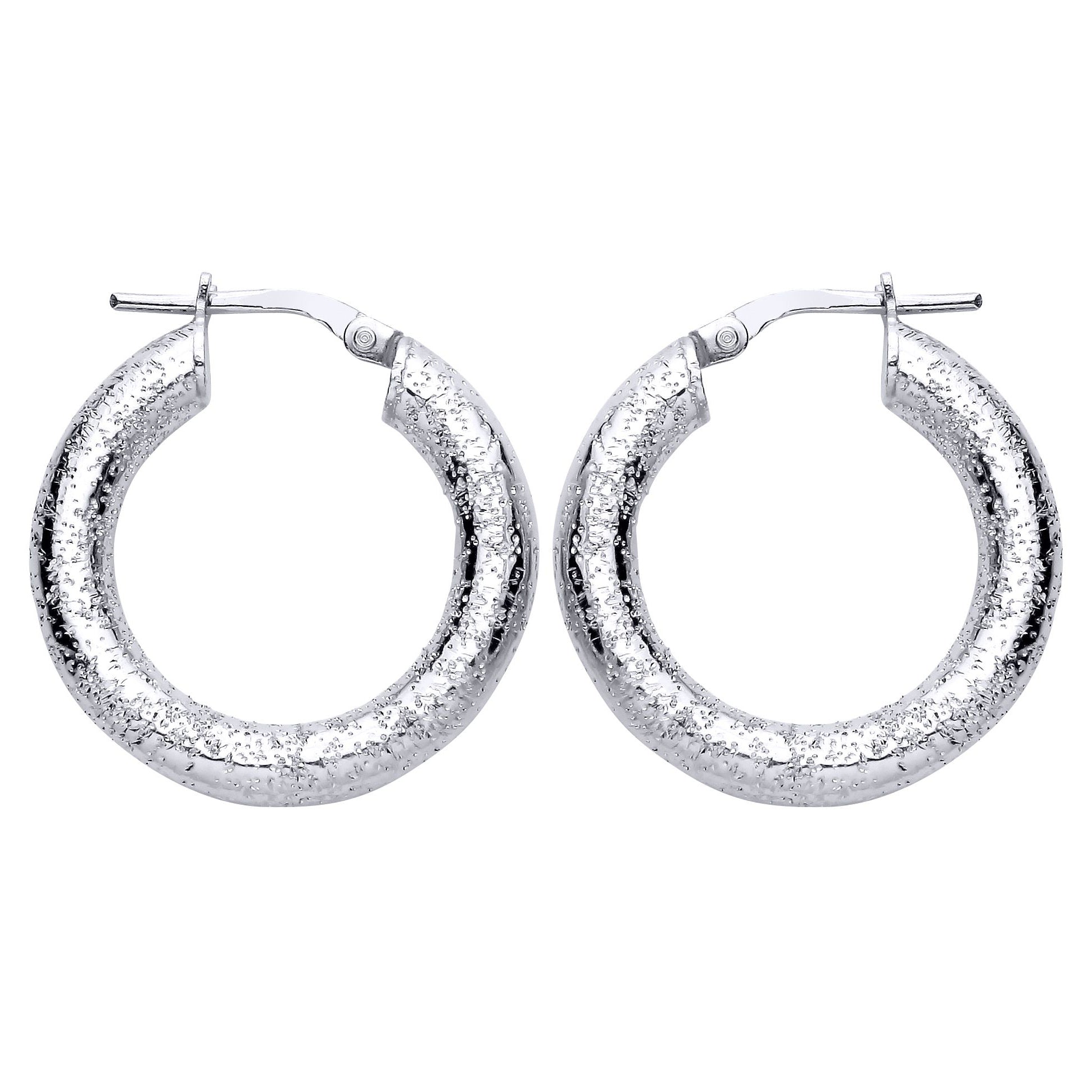 Silver  Chunky Hammered High Texture Sparkling Hoop Earrings - EAG1308