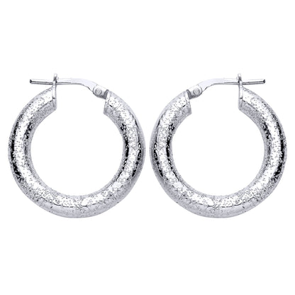 Silver  Chunky Hammered High Texture Sparkling Hoop Earrings - EAG1308