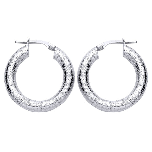 Silver  Chunky Hammered High Texture Sparkling Hoop Earrings - EAG1308