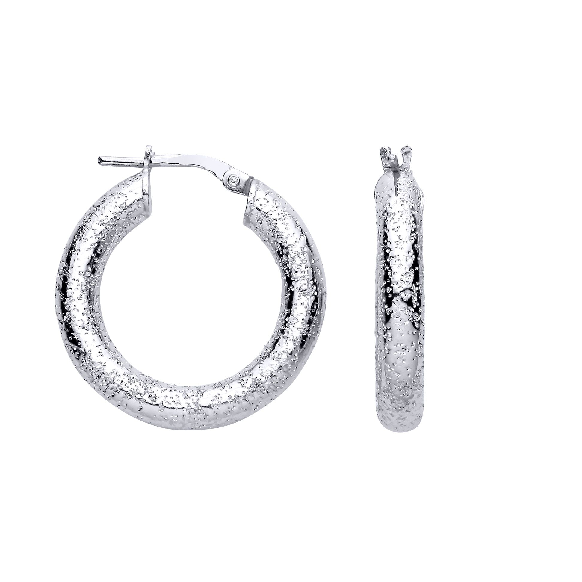 Sterling Silver Textured Glittery Finish Hoop Earrings - EAG1308