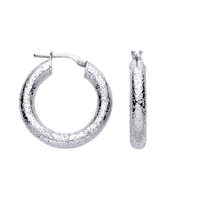 Sterling Silver Textured Glittery Finish Hoop Earrings - EAG1308