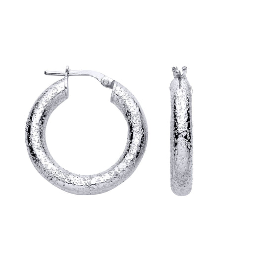 Sterling Silver Textured Glittery Finish Hoop Earrings - EAG1308