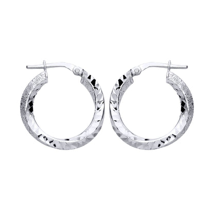 Silver  Moondust Glitter Textured Twist Hoop Earrings - EAG1309