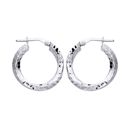 Silver  Moondust Glitter Textured Twist Hoop Earrings - EAG1309