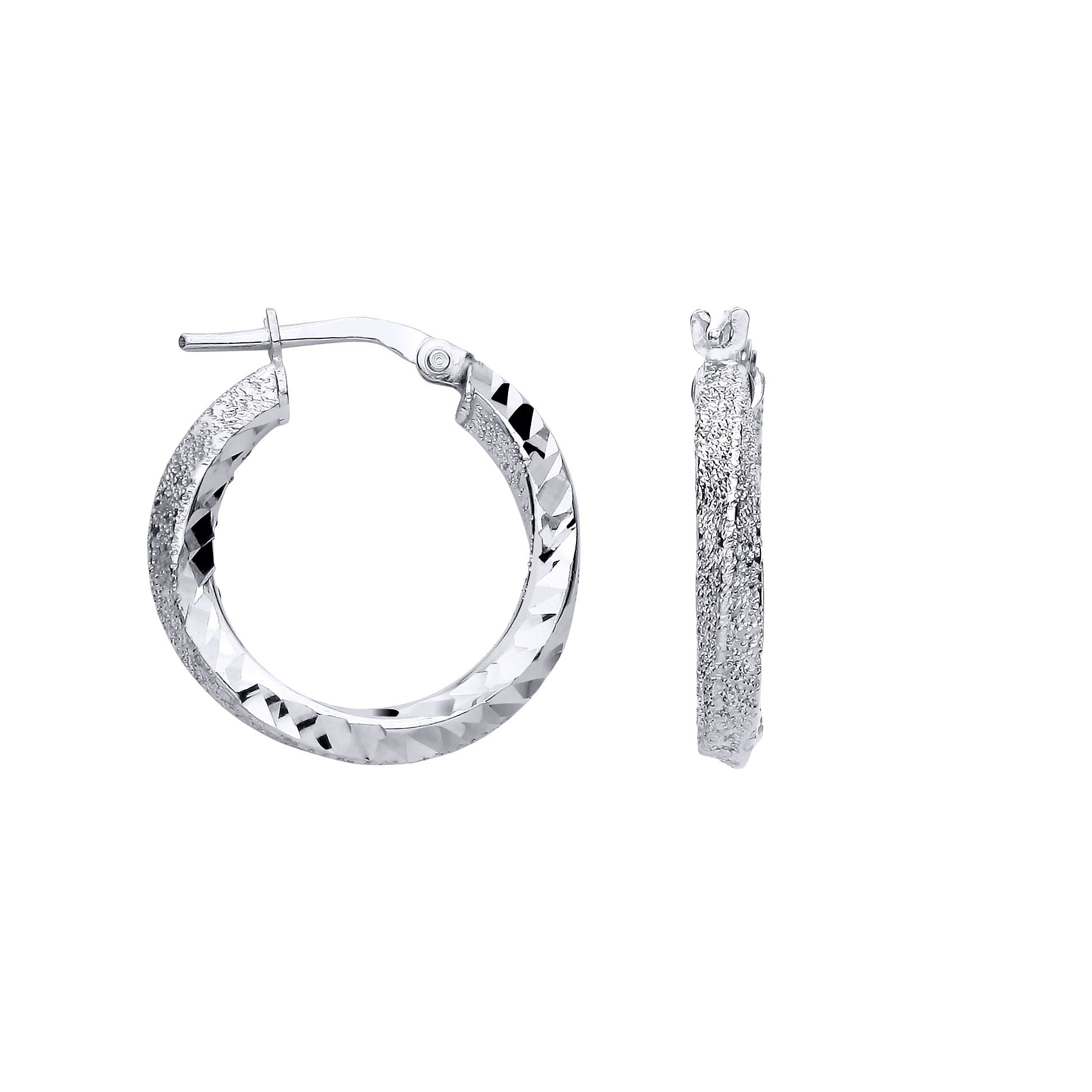 Silver Textured Glittery Finish & Polished Twist Hoop Earrings - EAG1309