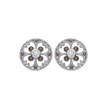 Sterling Silver CZ Filigree Floral Stud Earrings - EAG1310