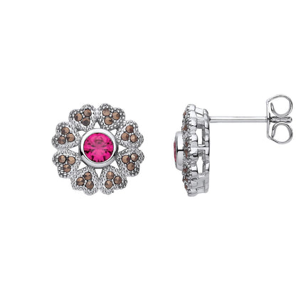 Silver  Red Marcusite CZ Chocolate Hearts & Arrows Drop Earrings - EAG1311