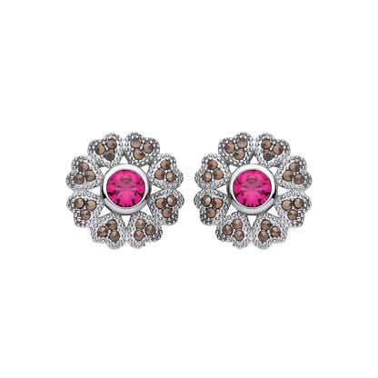 Silver  Red Marcusite CZ Chocolate Hearts & Arrows Drop Earrings - EAG1311