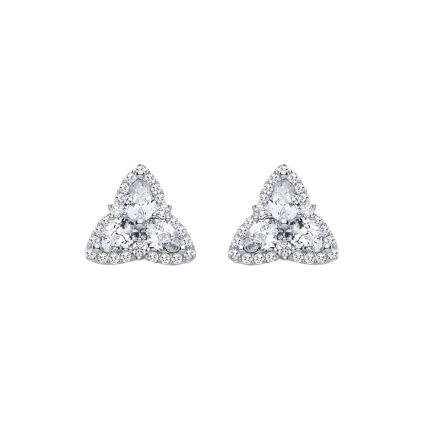 Silver  Pear CZ Celtic Trinity Knot Cluster Stud Earrings - EAG1313